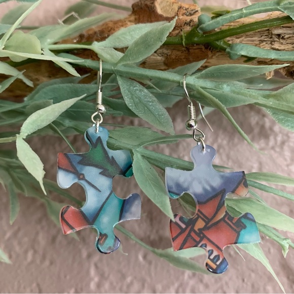 Handmade puzzle earrings - Picture 5 of 9